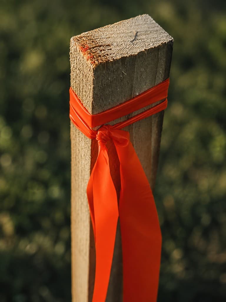 Wooden survey stake with orange flagging tape
